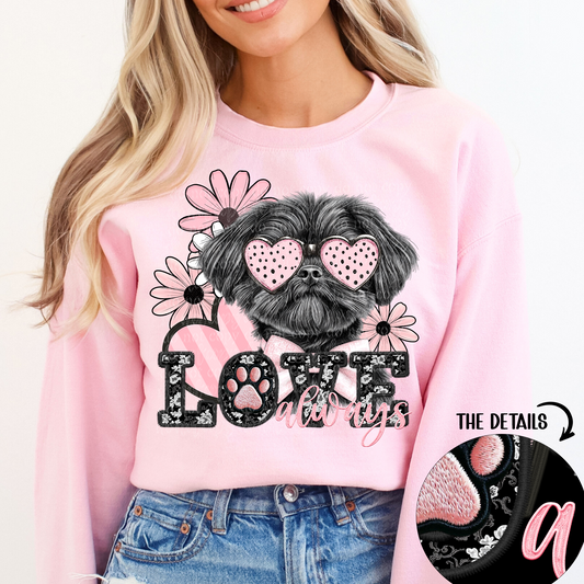 Love Always Black Shih Tzu Faux Embroidery DTF & Sublimation Transfer