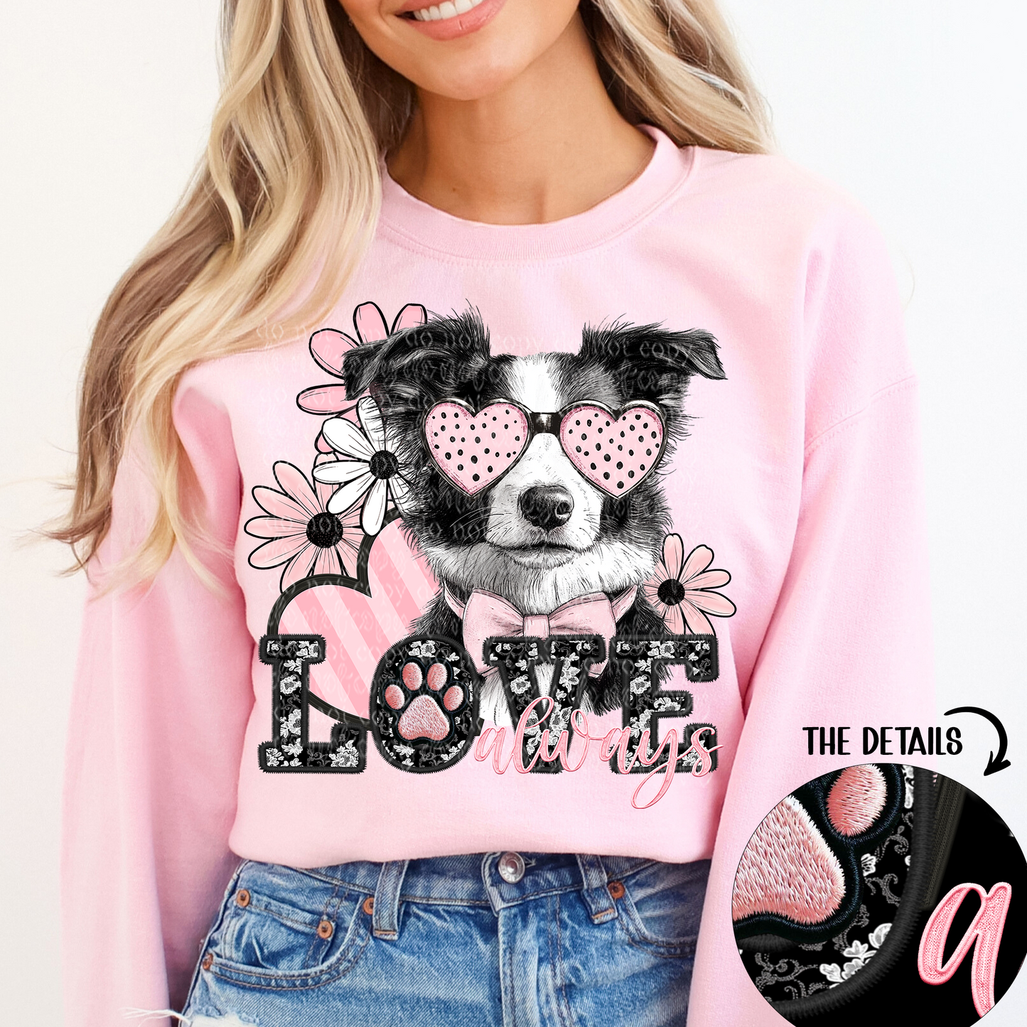 Love Always Border Collie Faux Embroidery DTF & Sublimation Transfer