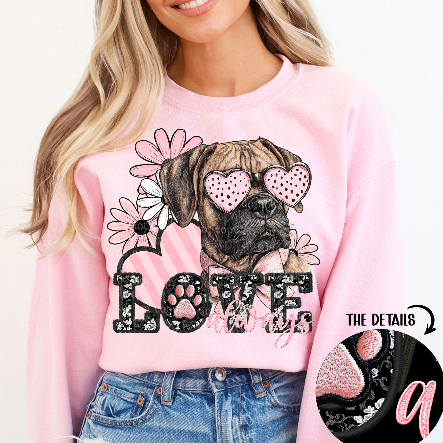 Love Always Boxer Faux Embroidery DTF & Sublimation Transfer