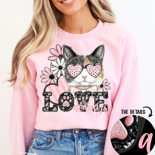 Love Always Calico Cat Faux Embroidery DTF & Sublimation Transfer