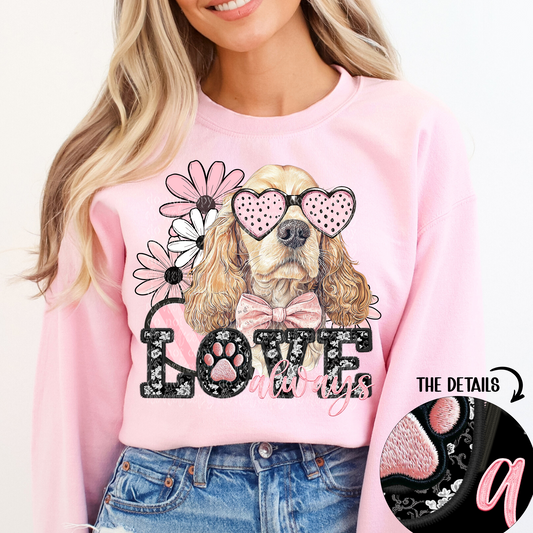 Love Always Cocker Spaniel Faux Embroidery DTF & Sublimation Transfer