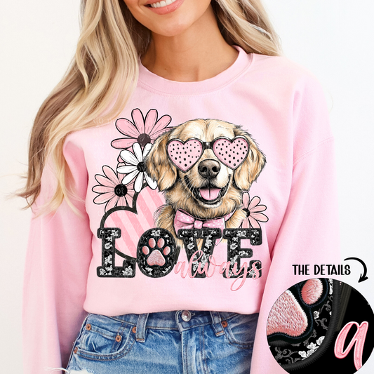 Love Always Golden Retriever Faux Embroidery DTF & Sublimation Transfer