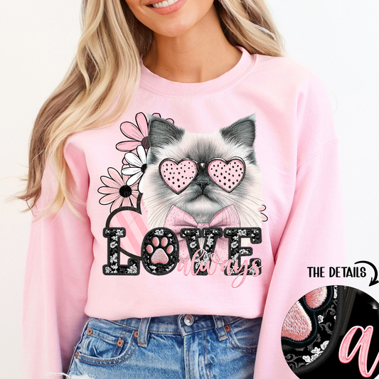 Love Always Himalayan Cat Faux Embroidery DTF & Sublimation Transfer