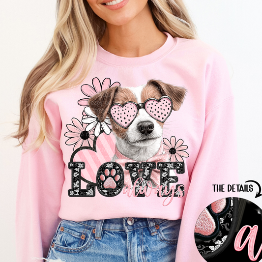 Love Always Jack Russell Terrier Faux Embroidery DTF & Sublimation Transfer