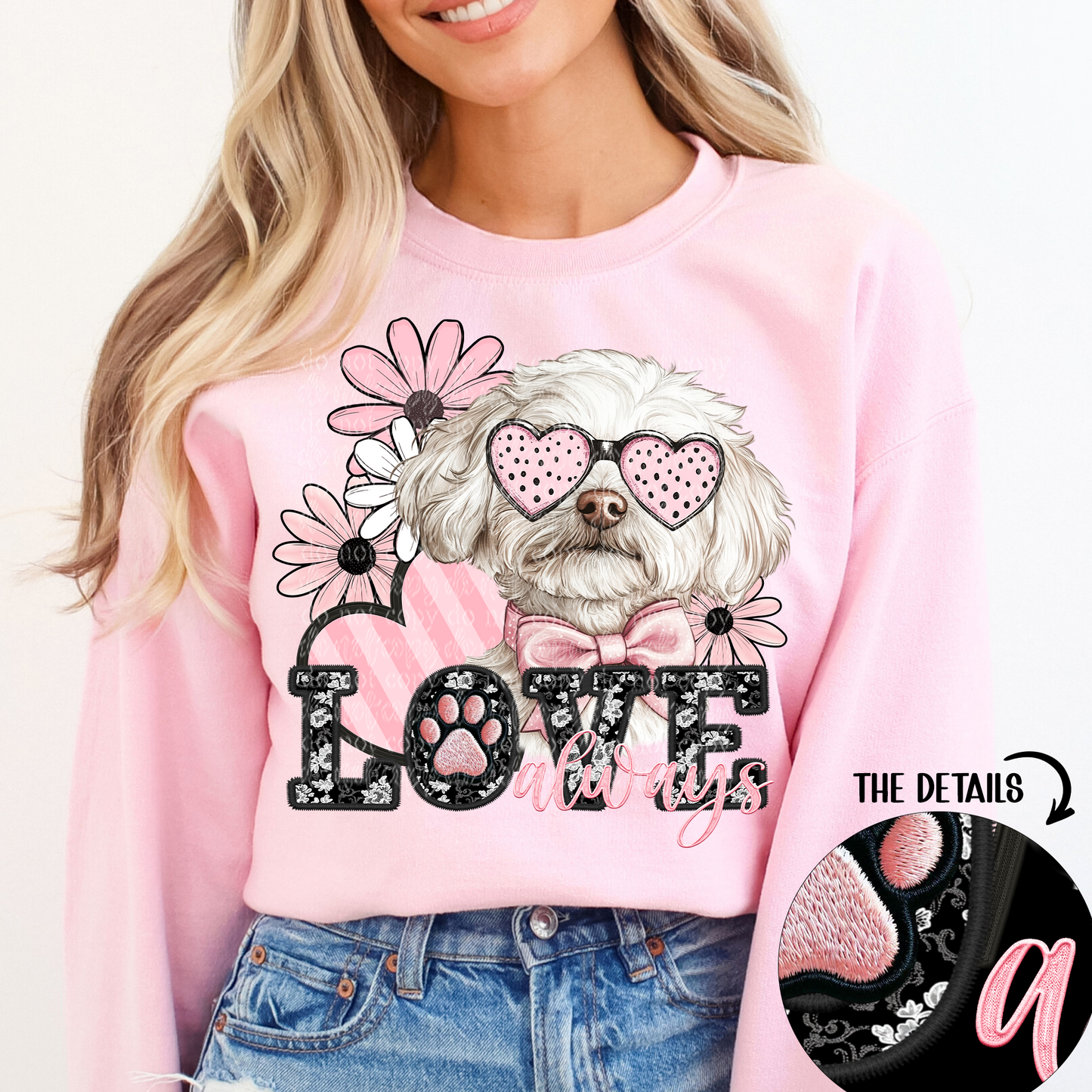 Love Always Maltipoo Faux Embroidery DTF & Sublimation Transfer