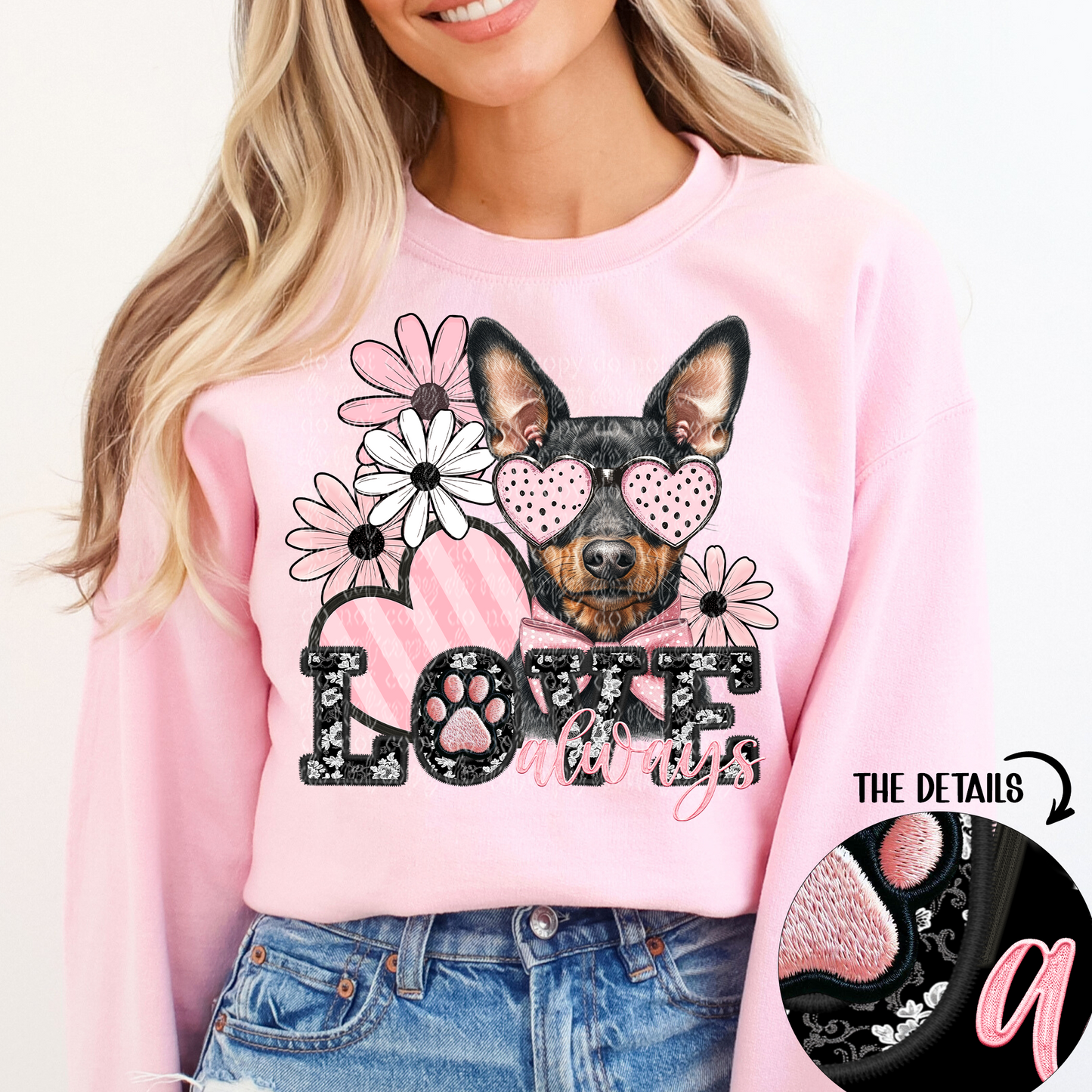 Love Always Miniature Pinscher Faux Embroidery DTF & Sublimation Transfer