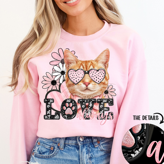 Love Always Orange Tabby Cat Faux Embroidery DTF & Sublimation Transfer