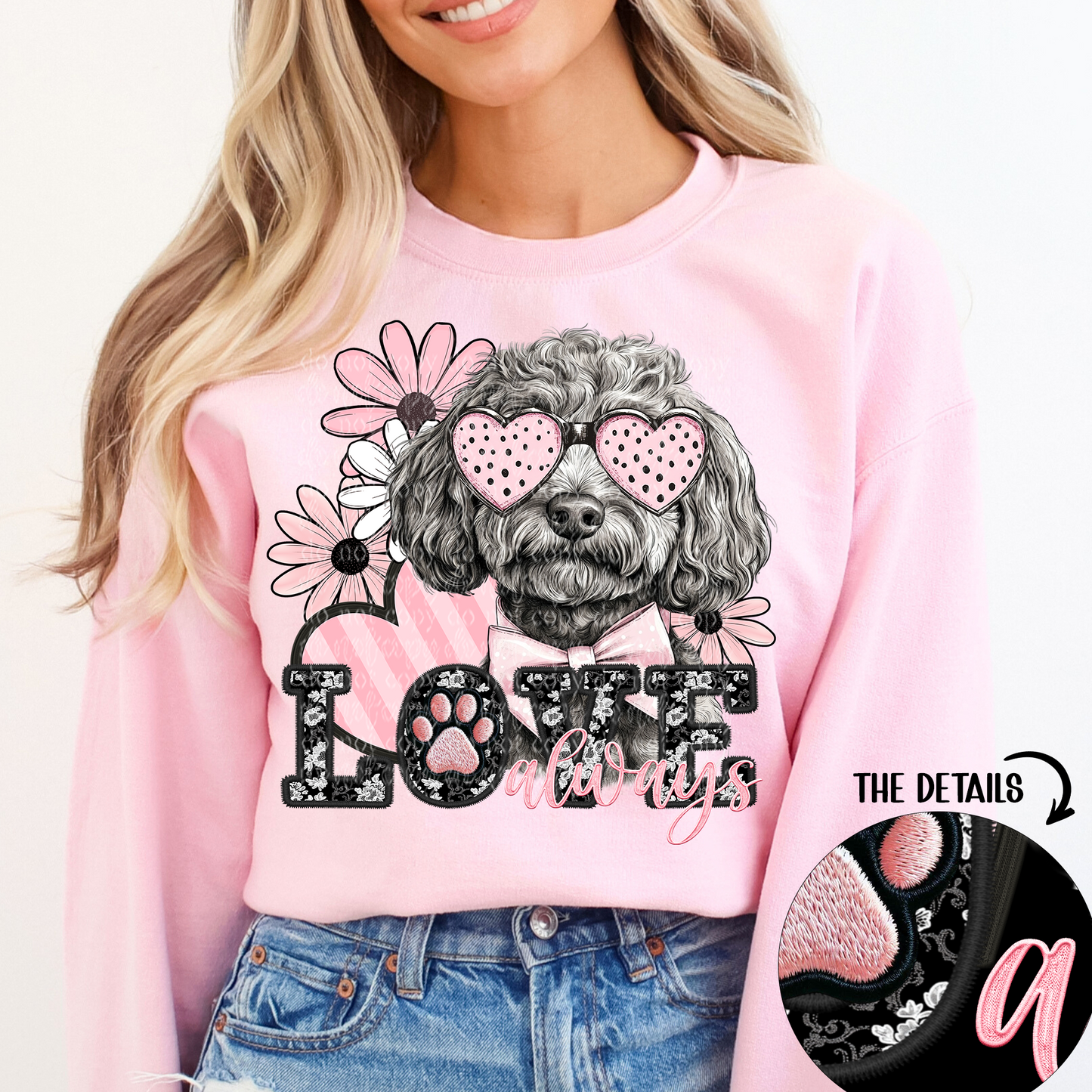 Love Always Silver Doodle Faux Embroidery DTF & Sublimation Transfer