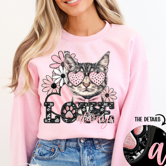 Love Always Tabby Cat Faux Embroidery DTF & Sublimation Transfer