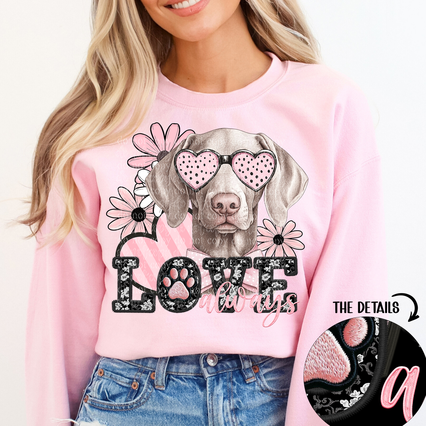 Love Always Weimaraner Faux Embroidery DTF & Sublimation Transfer