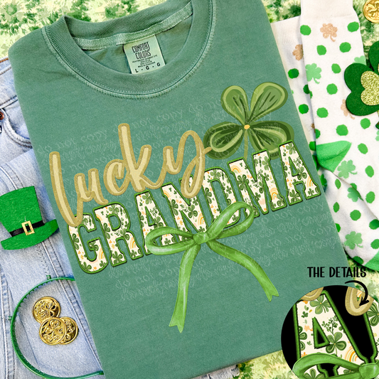 Lucky Grandma Faux Embroidery DTF & Sublimation Transfer