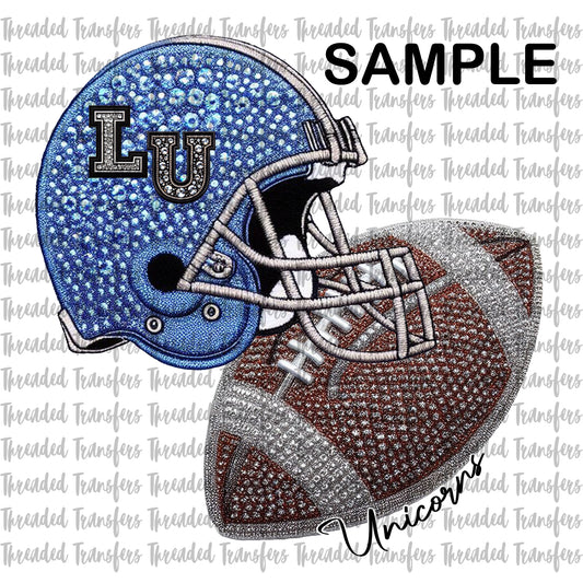 School Varsity Letters Football Helmet Custom Faux Rhinestones & Faux Embroidery Digital Design Download (PNG Format - no product shipped)