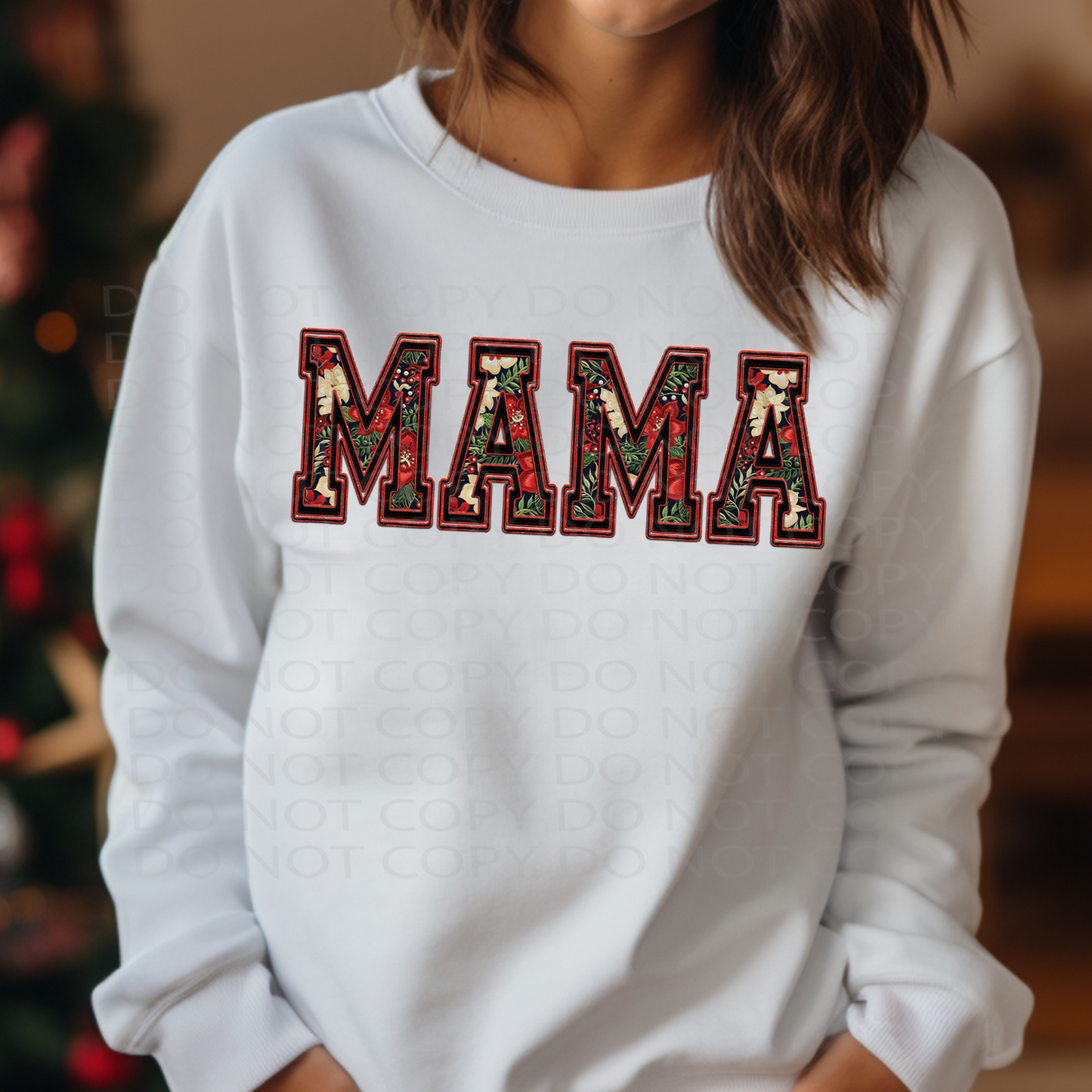 Mama Christmas Floral Faux Embroidery *EXCLUSIVE* DTF & Sublimation Transfer