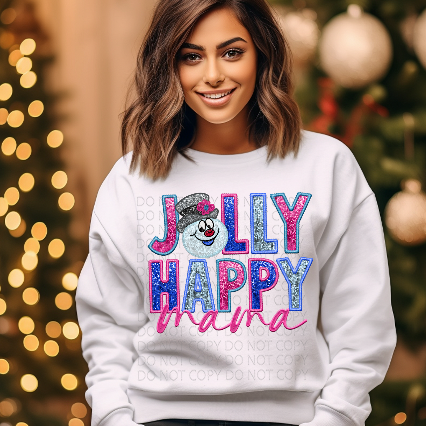 Jolly Happy Mama Faux Embroidery and Sparkle DTF & Sublimation Transfer