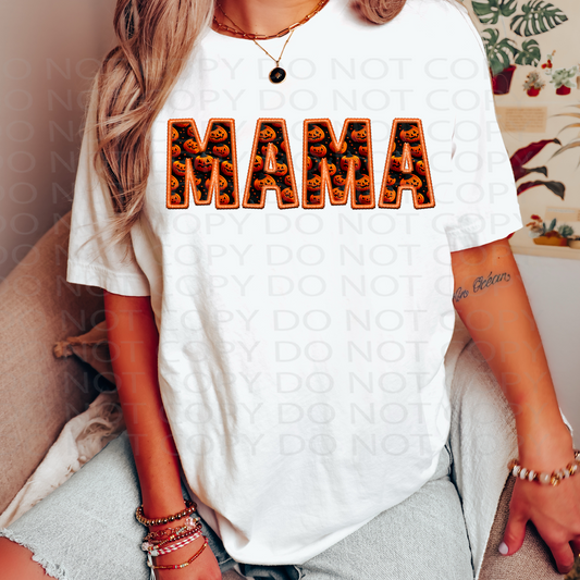 Mama Jack O' Lantern Faux Embroidery DTF & Sublimation Transfer