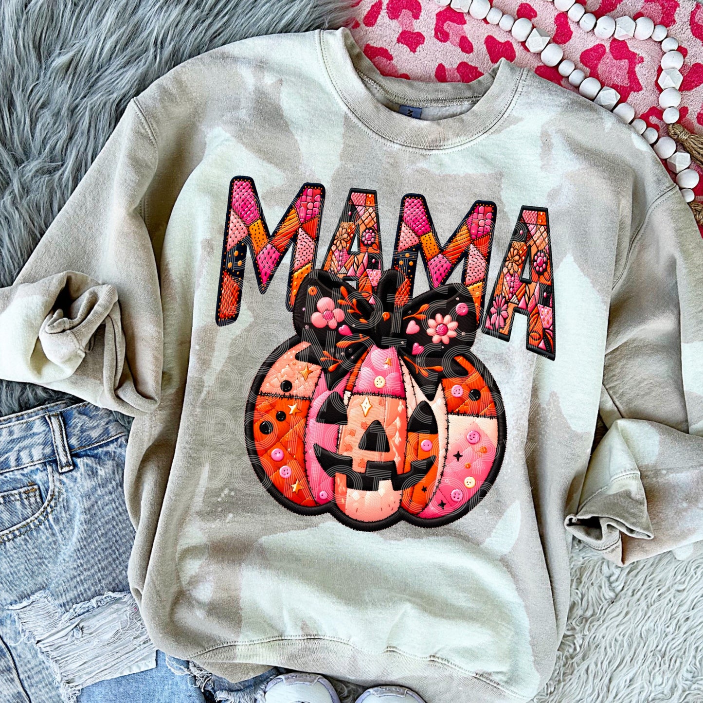 Mama Pumpkin Faux Patchwork DTF & Sublimation Transfer