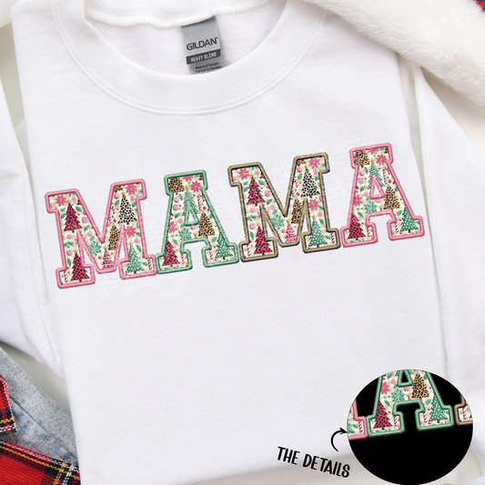 Mama Christmas Fun Faux Embroidery DTF & Sublimation Transfer