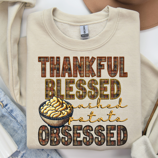 Mashed Potato Obsessed Faux Knit & Faux Embroidery DTF & Sublimation Transfer