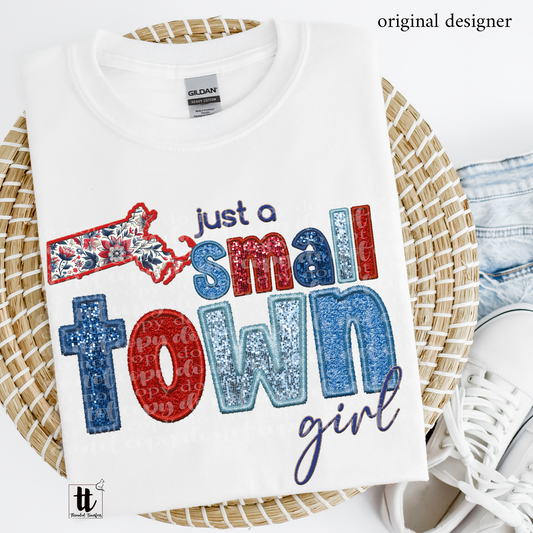 Massachusetts Small Town **EXCLUSIVE** Faux Embroidery, Chenille, & Sparkles DTF & Sublimation Transfer