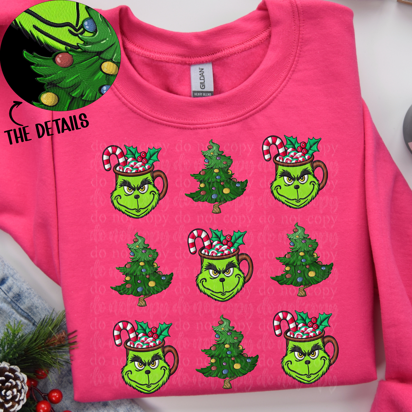 Mean Green Mug and Tree Faux Embroidery DTF & Sublimation Transfer