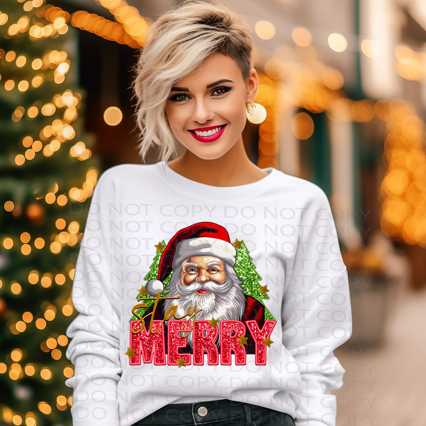 Stay Merry Faux Sparkle and Embroidery DTF & Sublimation Transfer