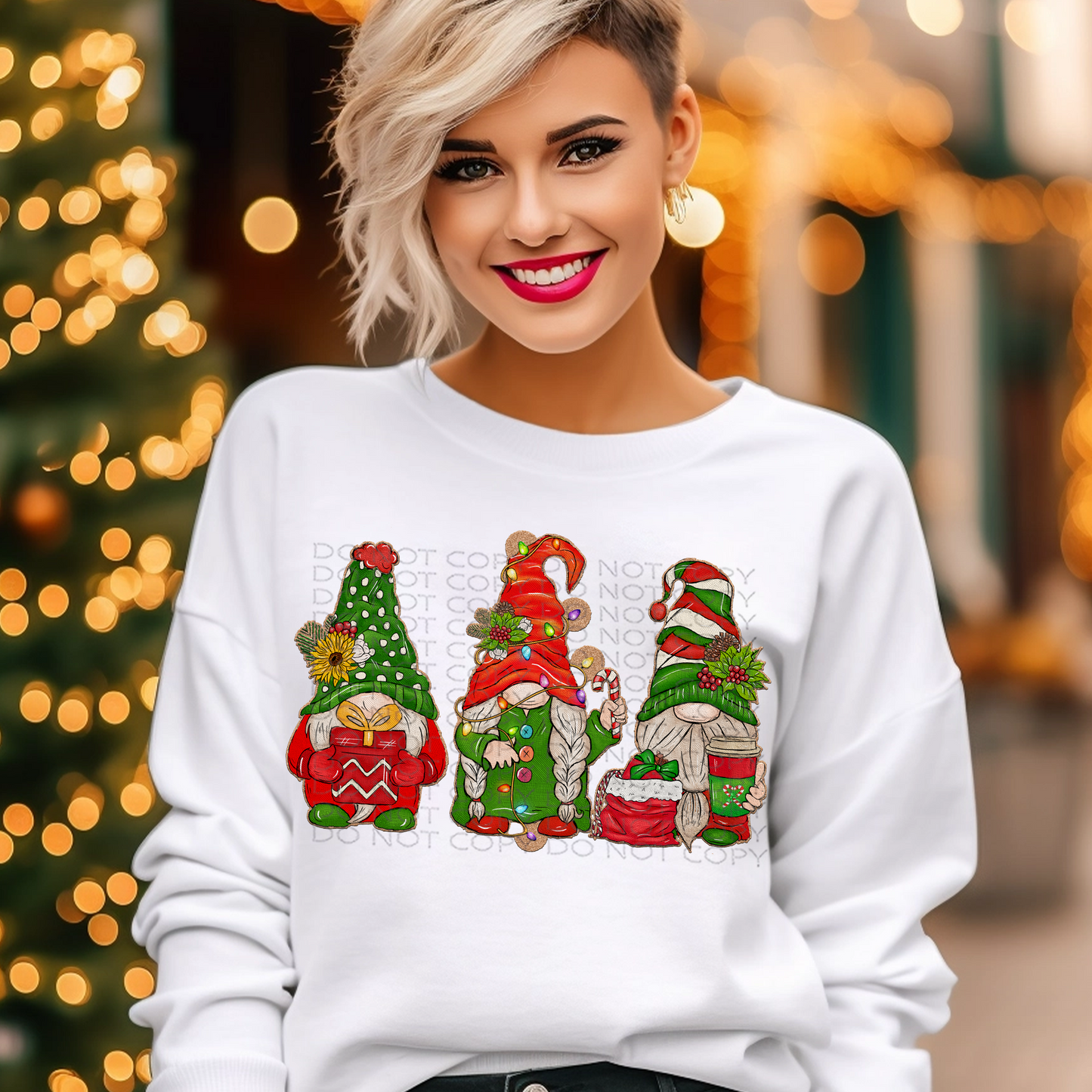 Merry Gnomes Faux Embroidery and Sparkles DTF & Sublimation Transfer