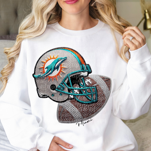 Miami Helmet Faux Rhinestone & Faux Embroidery DTF & Sublimation Transfer