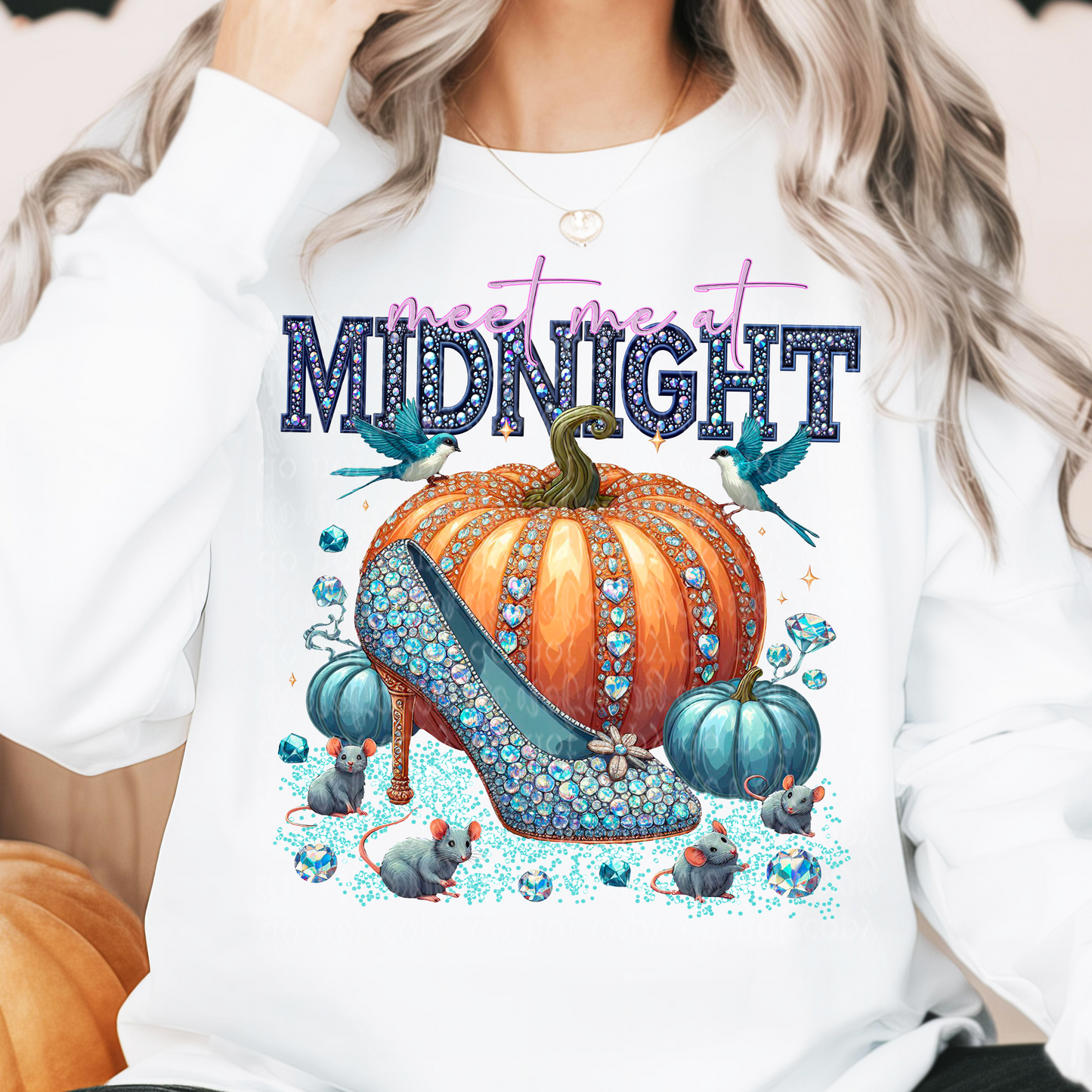 Midnight Fairytale Pumpkin Faux Rhinestone & Faux Embroidery DTF & Sublimation Transfer