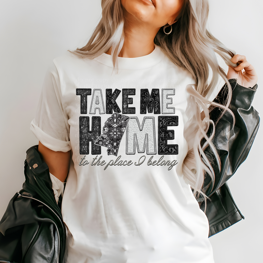 Mississippi Take Me Home **EXCLUSIVE** Faux Embroidery, Rhinestone, Chenille, Lace & Sparkles DTF & Sublimation Transfer