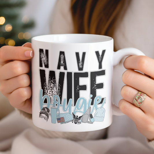 Navy Wife Bougie (matches shirt) UV DTF Transfer