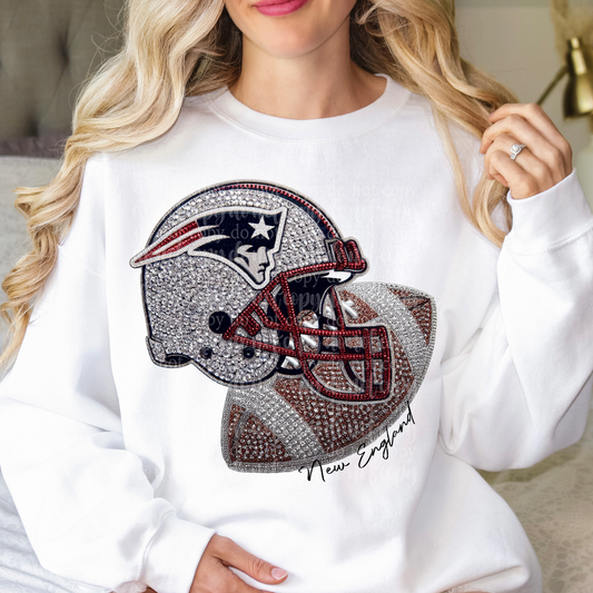 New England Helmet Faux Rhinestone & Faux Embroidery DTF & Sublimation Transfer