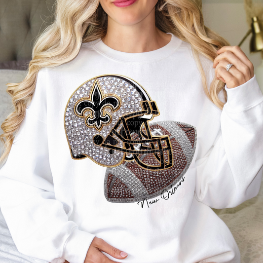 New Orleans Helmet Faux Rhinestone & Faux Embroidery DTF & Sublimation Transfer