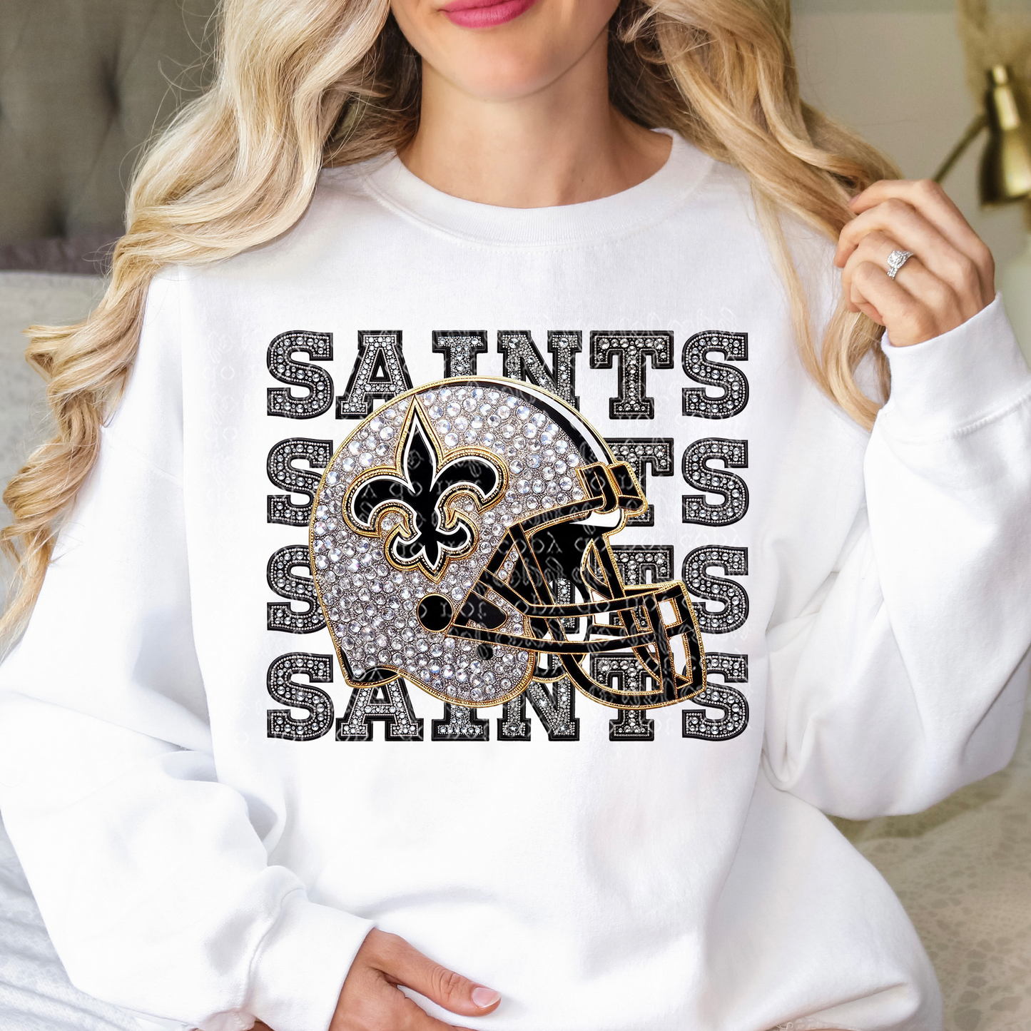 New Orleans Repeat Words Faux Rhinestone & Faux Embroidery DTF & Sublimation Transfer