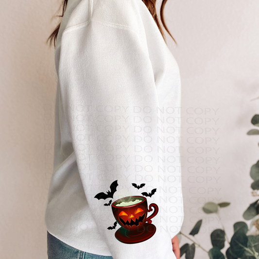 Nightmare Coffee Jack O Lantern Mug Sleeve (matches shirt)  DTF & Sublimation Transfer