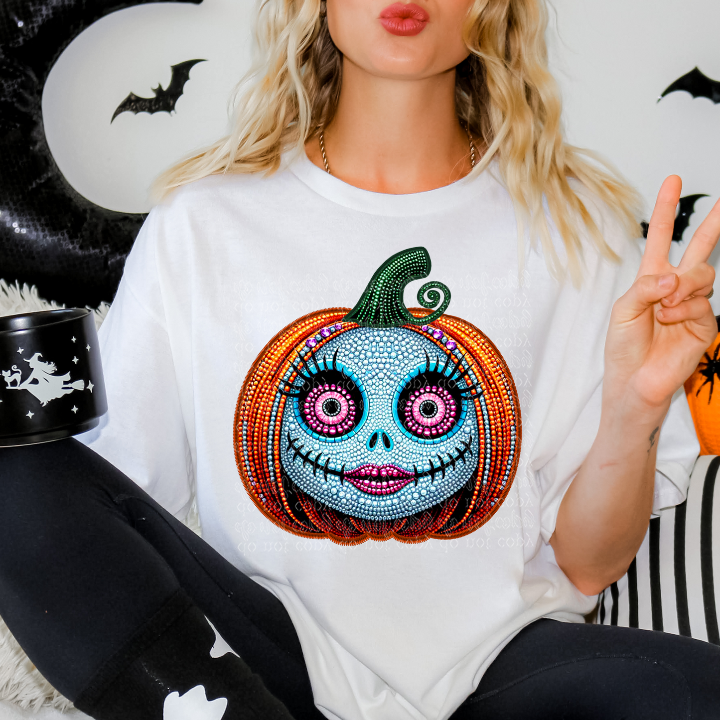 Nightmare Girl Pumpkin Faux Rhinestone & Faux Embroidery DTF & Sublimation Transfer