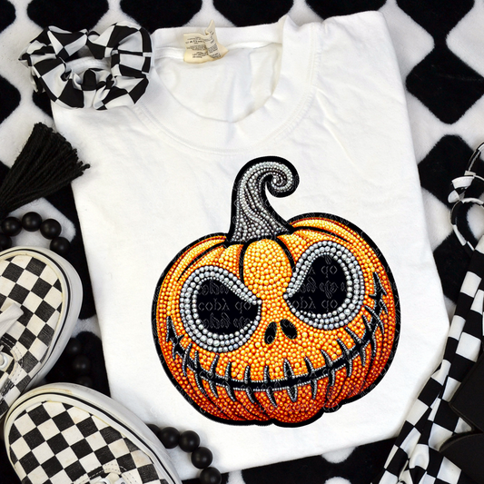 Nightmare Pumpkin Faux Rhinestone & Faux Embroidery DTF & Sublimation Transfer