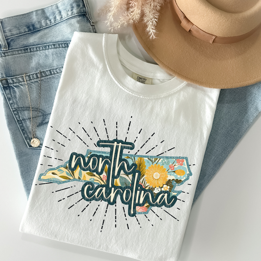 North Carolina Retro Floral DTF & Sublimation Transfer