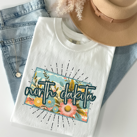 North Dakota Retro Floral DTF & Sublimation Transfer