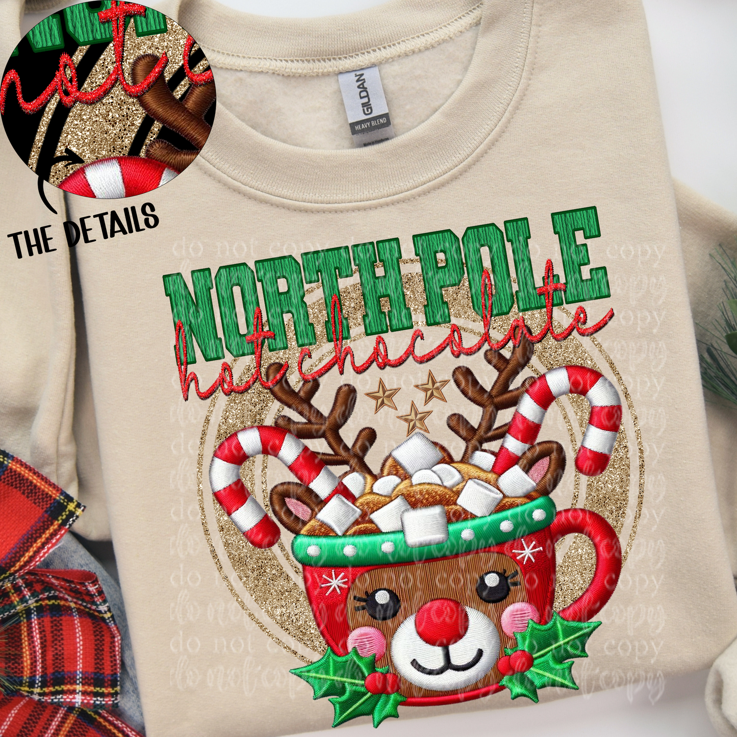 North Pole Hot Chocolate Faux Embroidery DTF & Sublimation Transfer