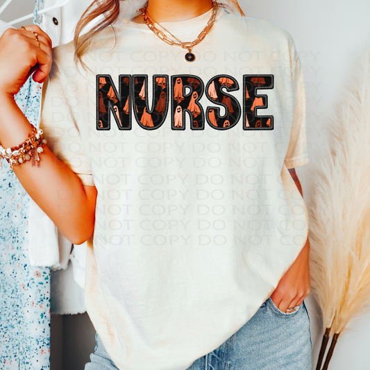 Nurse Faux Embroidery Ghosts DTF & Sublimation Transfer