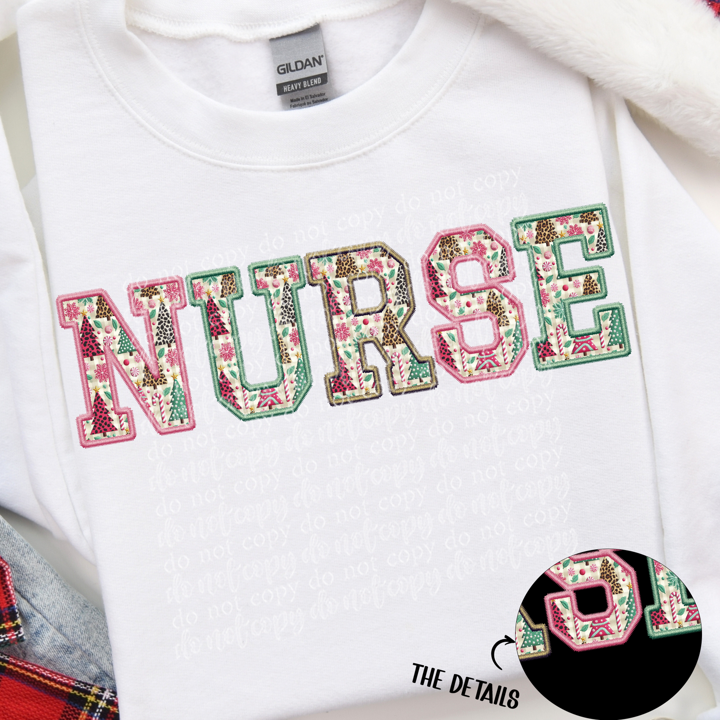 Nurse Christmas Fun Faux Embroidery DTF & Sublimation Transfer