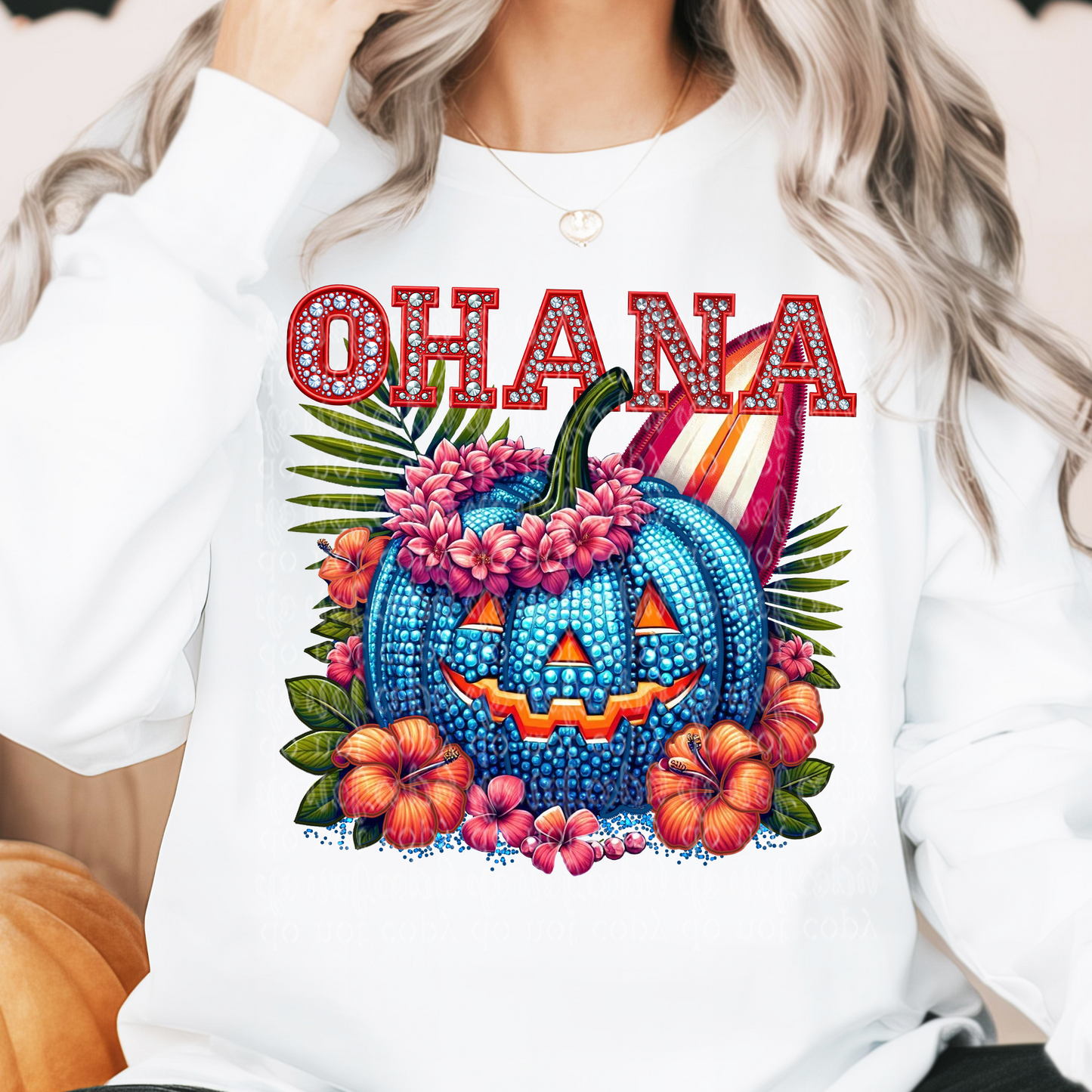 Ohana Fairytale Pumpkin Faux Rhinestone & Faux Embroidery DTF & Sublimation Transfer