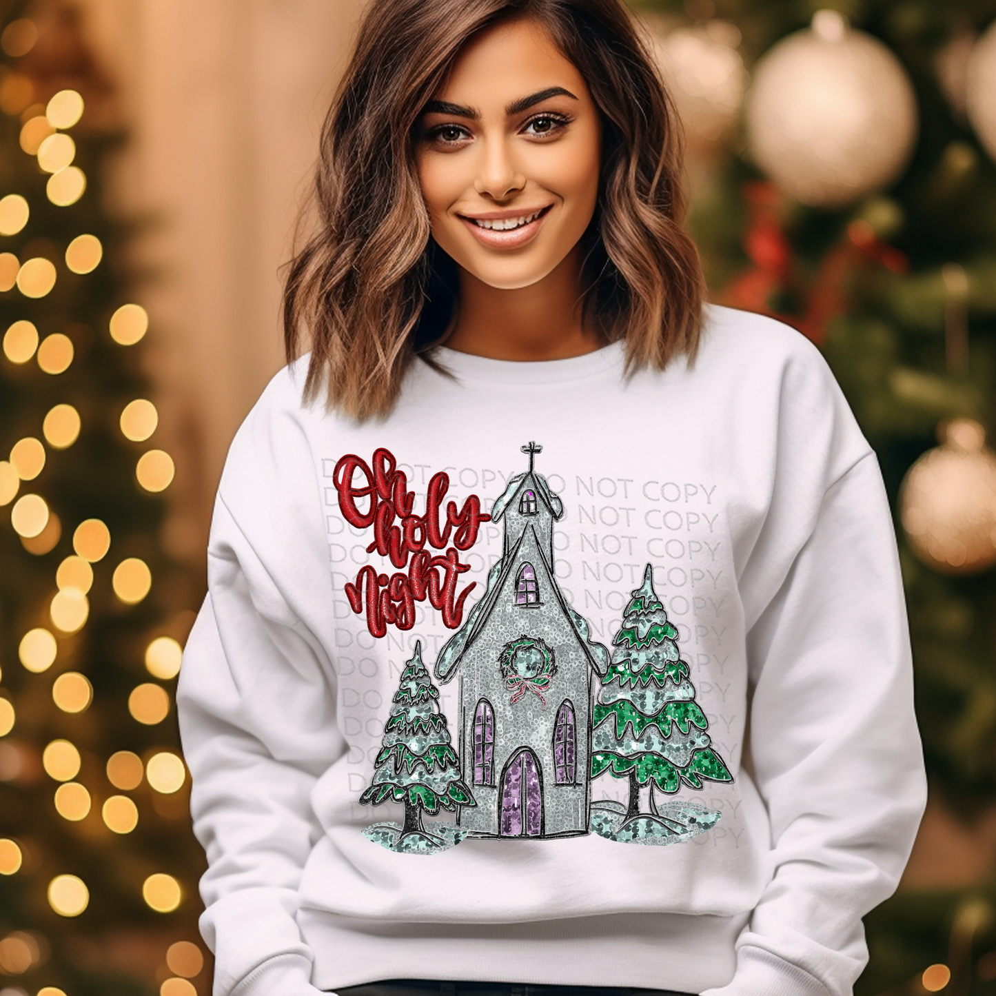 Oh Holy Night Faux Embroidery and Sparkles **EXCLUSIVE** DTF & Sublimation Transfer