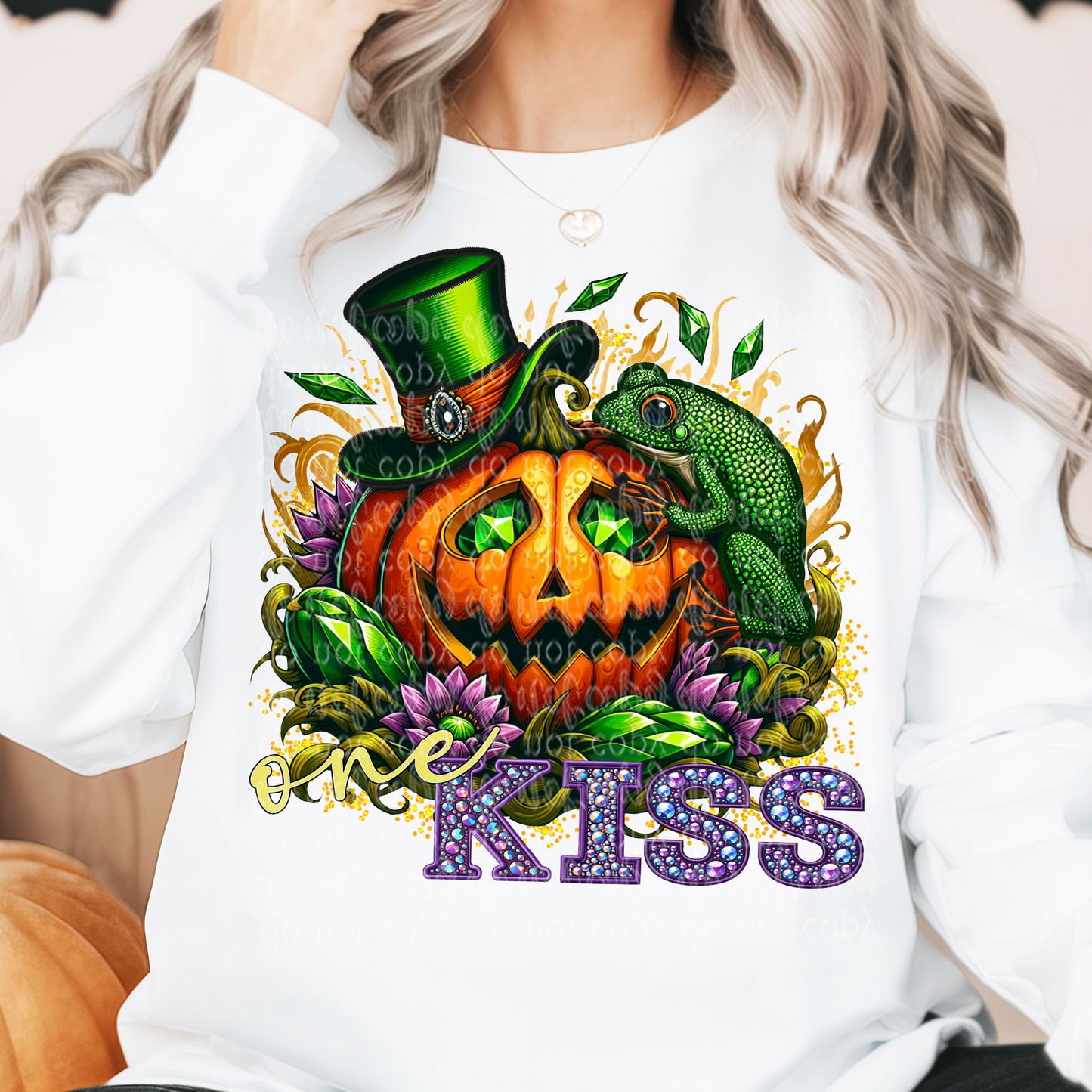 One Kiss Fairytale Pumpkin Faux Rhinestone & Faux Embroidery DTF & Sublimation Transfer