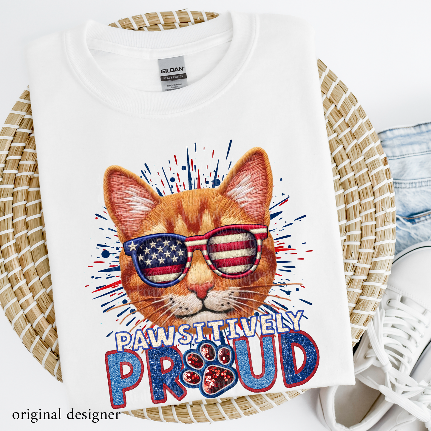 Orange Tabby Cat Pawsitively Proud **EXCLUSIVE** Faux Embroidery, Chenille, & Sparkle DTF & Sublimation Transfer