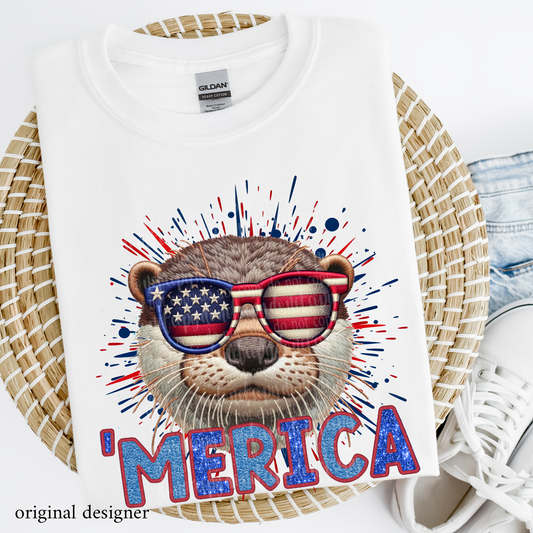 Otter 'Merica **EXCLUSIVE** Faux Embroidery, Chenille, & Sparkle DTF & Sublimation Transfer