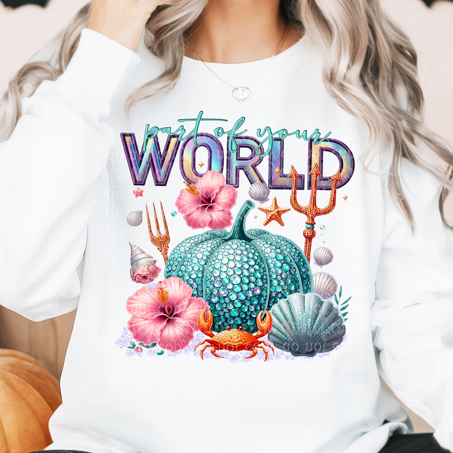 Part of Your World Fairytale Pumpkin Faux Rhinestone & Faux Embroidery DTF & Sublimation Transfer