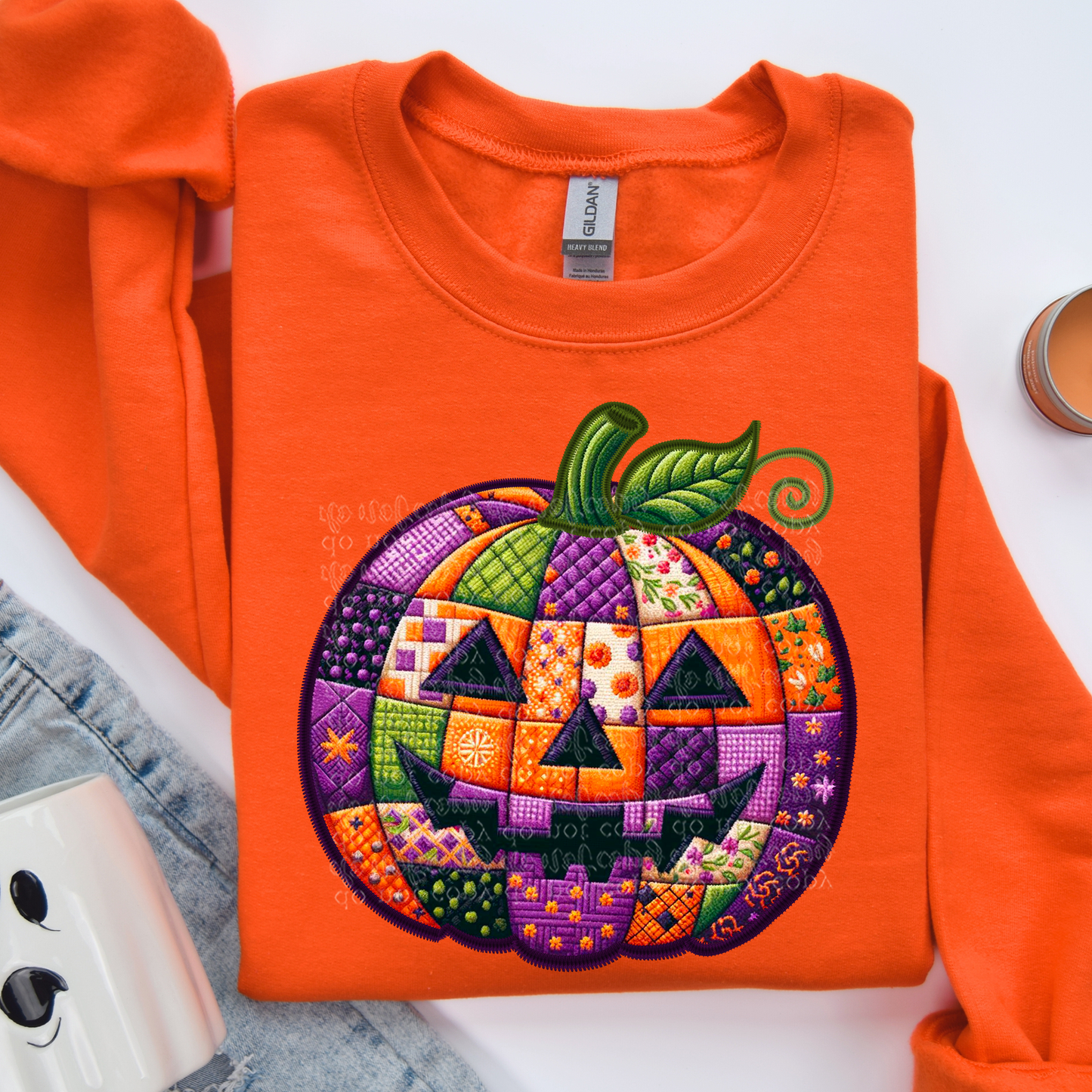 Patchwork Pumpkin Faux Embroidery DTF & Sublimation Transfer