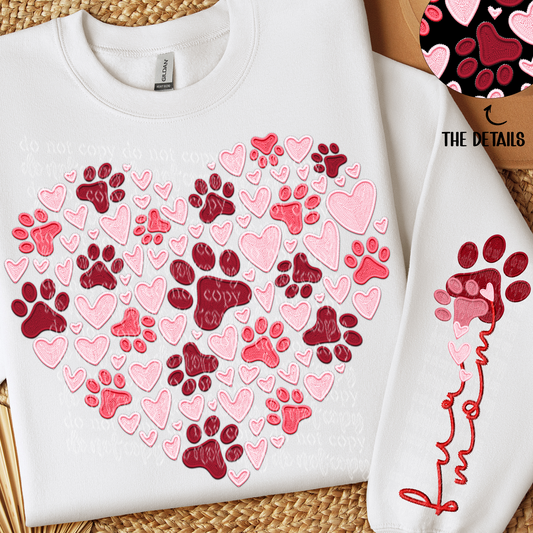 Paw Print Heart Faux Embroidery DTF & Sublimation Transfer