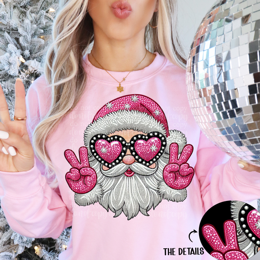 Peace Santa with Sunnies Faux Embroidery DTF & Sublimation Transfer